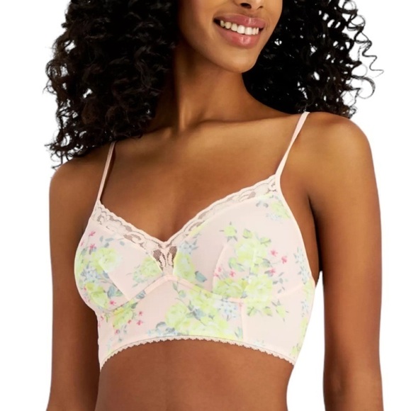 INC International Concepts Intimates Lace Trim Bralette Sunny Rose Pink Medium - Picture 2 of 6